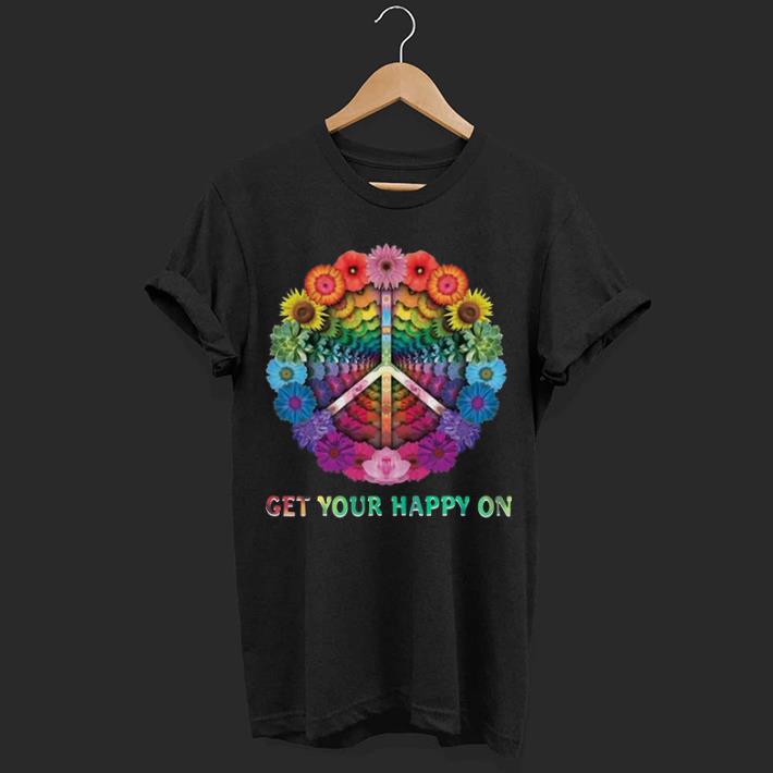 Get your happy on colorful sunflower hippie shirt
