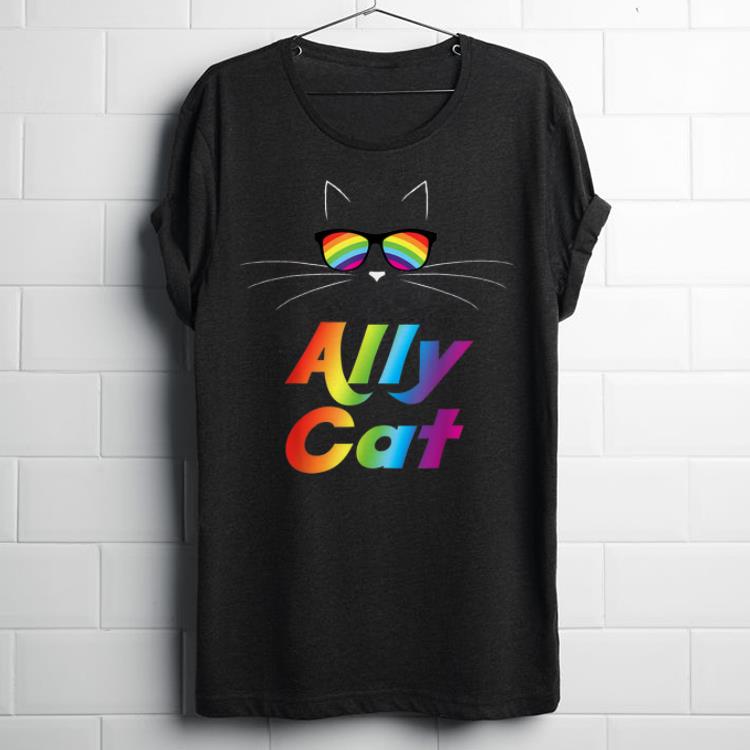 Ally Cat Rainbow Sunglasses Gay Pride Kitty shirt