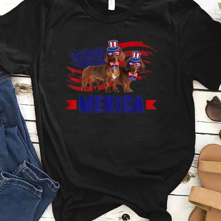 Dachshund Sunglasses Hat American Flag 4th Of July shirt