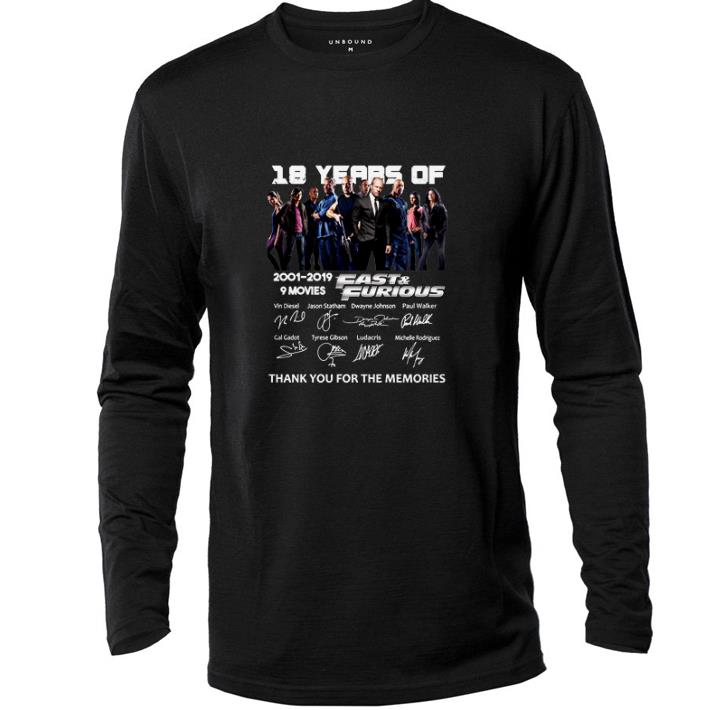 Awesome 18 year of Fast & Furious 2001-2019 9 movies signatures shirt