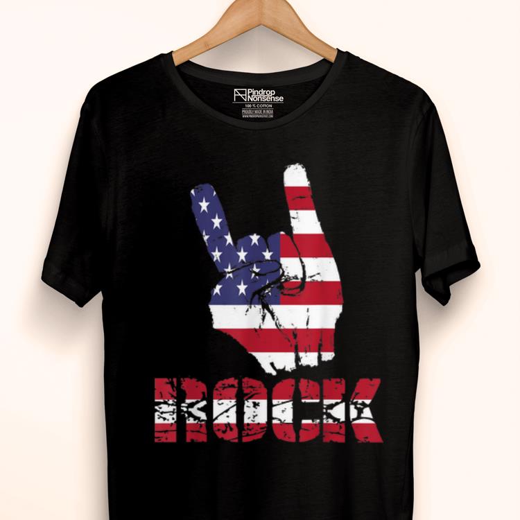 Hot Rock Star Rock On Sign Band USA Flag - Hand Horns shirt