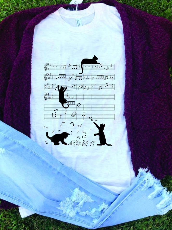  Nice price Black Cat Playing Mucsic Note Clef Musician shirt