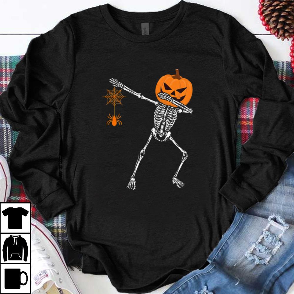 Funny Dabbing Skeleton Pumpkin With Spider Halloween shirt