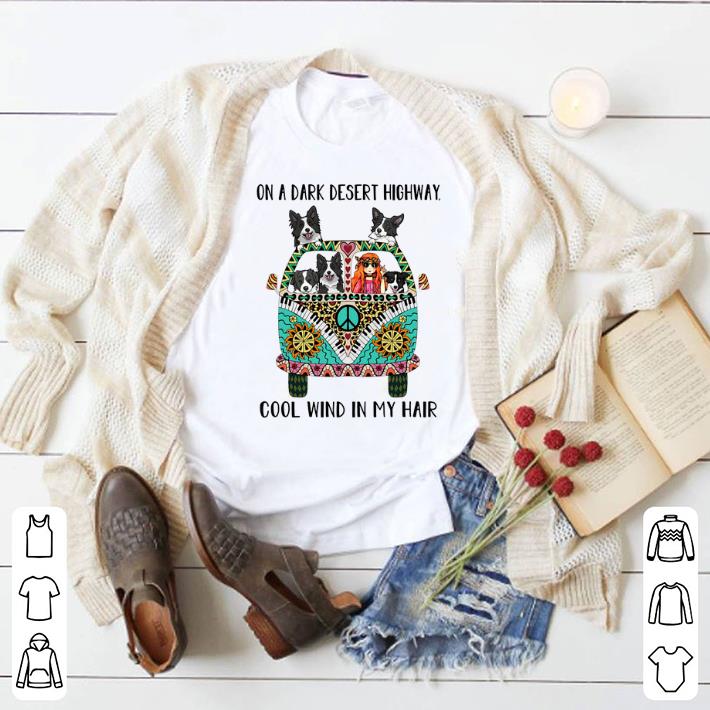 Hot Hippie bus Border Collie on a dark desert highway cool wind shirt