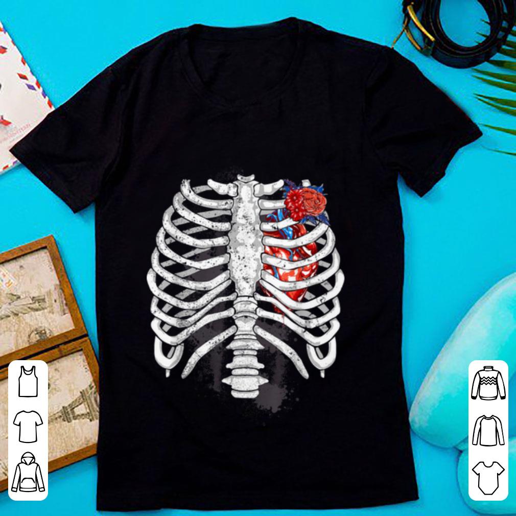 Original Halloween Skeleton Rib Cage Heart And Flower Design shirt