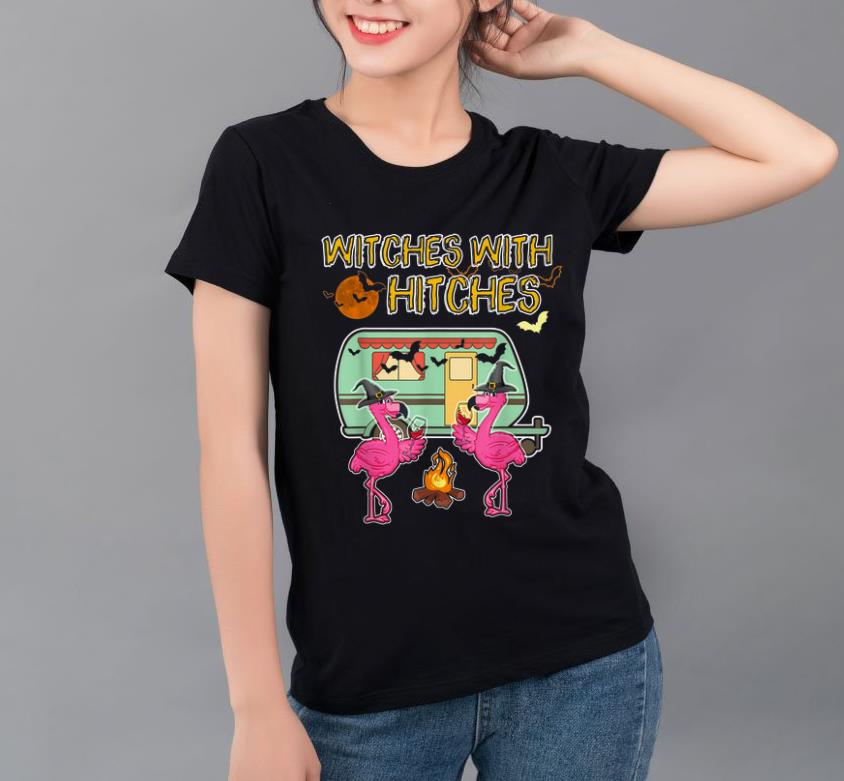 Awesome Halloween Flamingo Witches With Hitches Wine Lover Gift shirt