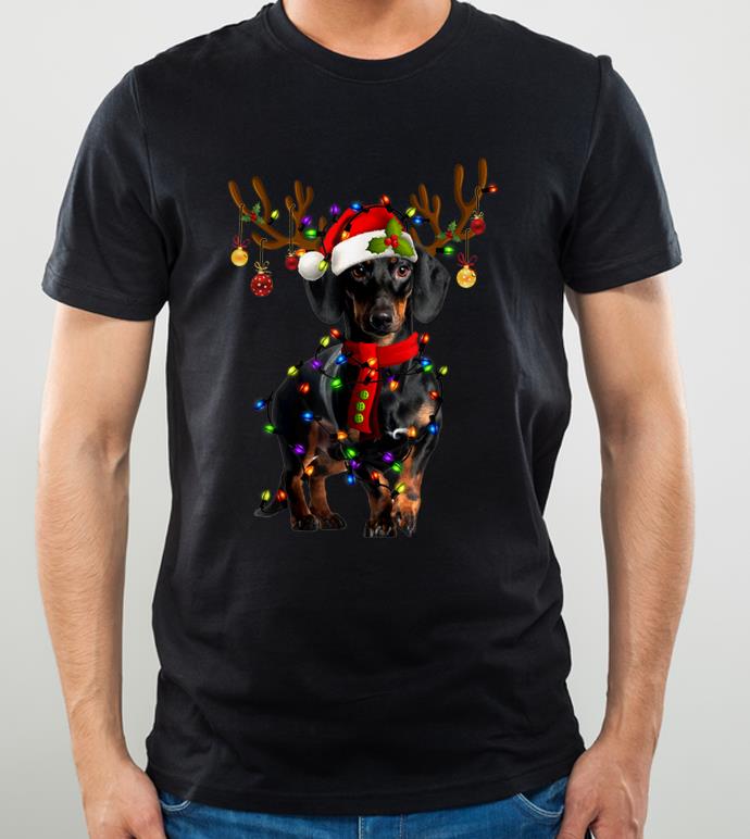 Top Funny Dachshund Christmas Reindeer Christmas Lights Pajama shirt