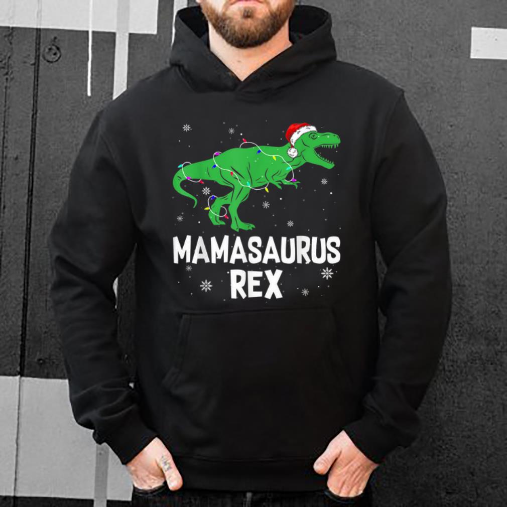 Top Funny Mama Saurus Rex Santa Hat Christmas Lights Gift shirt