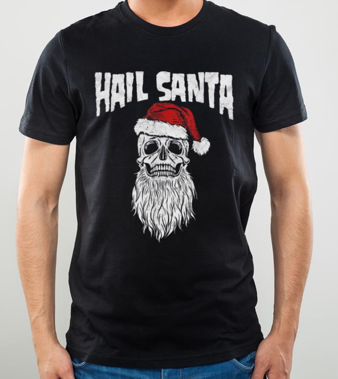 Top Hail Santa! Vintage Skull & Santa Hat Retro Funny Graphic shirt