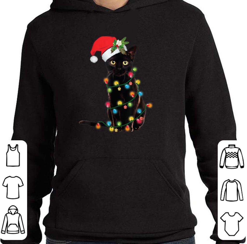 Awesome Black Cat Santa Hat Christmas Lights shirt