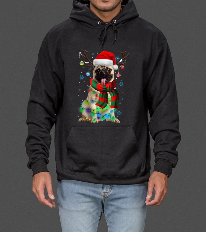 Awesome Funny Pug Dog Christmas Tee Reindeer Christmas Lights Pajama sweater