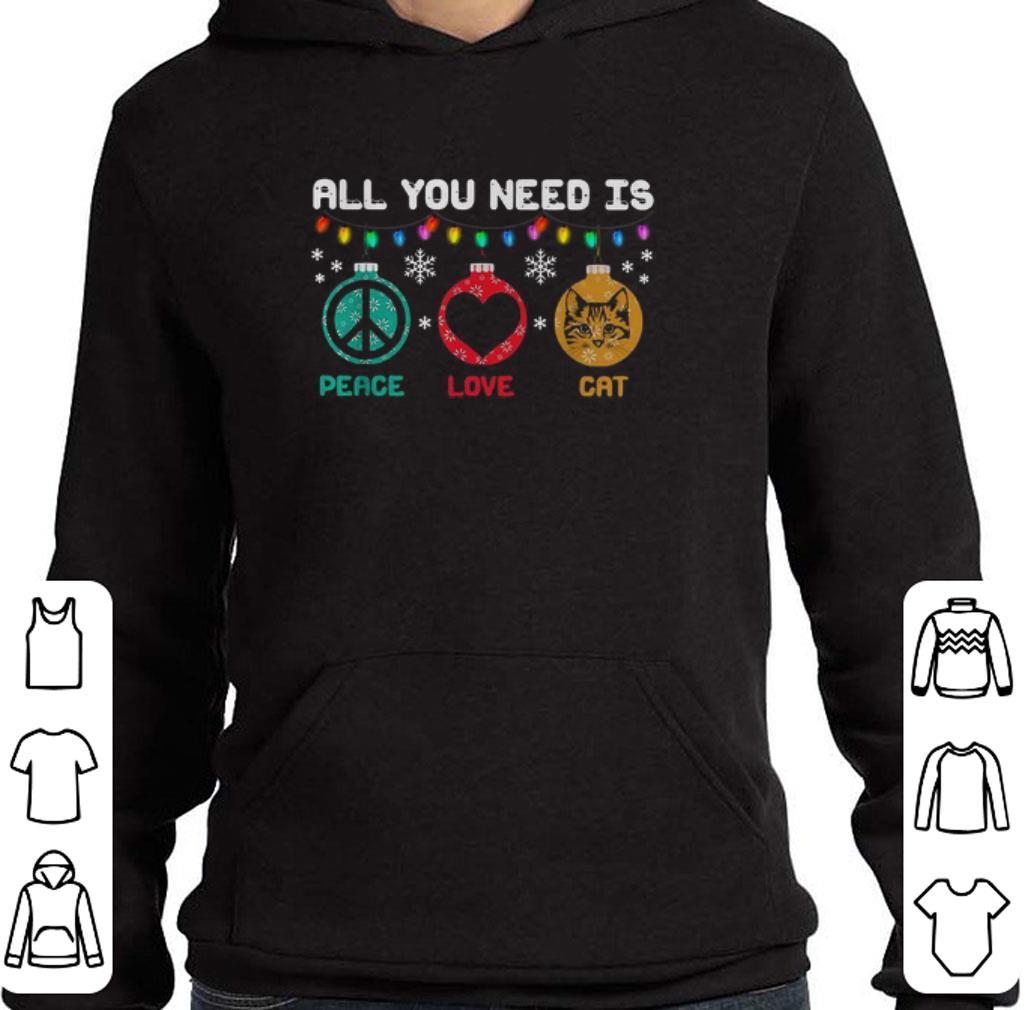 Premium All you need is peace sign love cat Christmas lights shirt