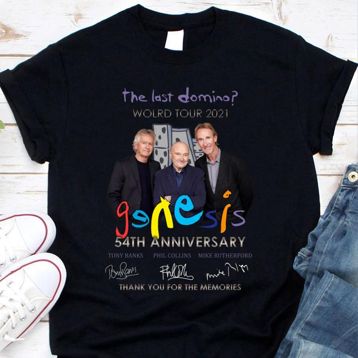 Premium 2021 Genesis band The last domino world tour 54th anniversary signatures thank you for the memories shirt 8 2021 Genesis band The last domino world tour 54th anniversary signatures thank you for the memories shirt