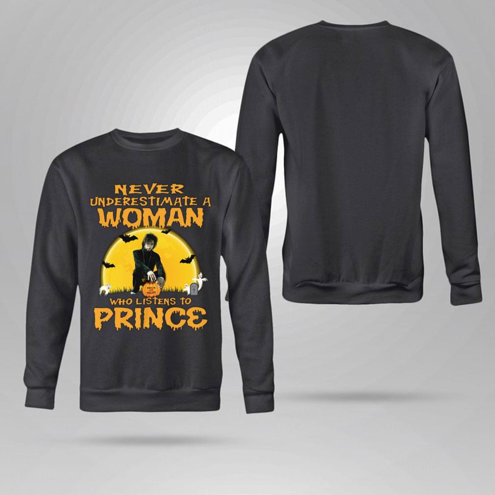 Premium Halloween Never underestimate a woman trick or treat who listens to Prince shirt 11 Halloween Never underestimate a woman trick or treat who listens to Prince shirt